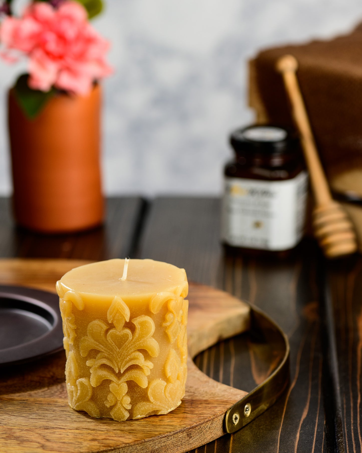 Fleur-de-lis Pillar Beeswax Candle