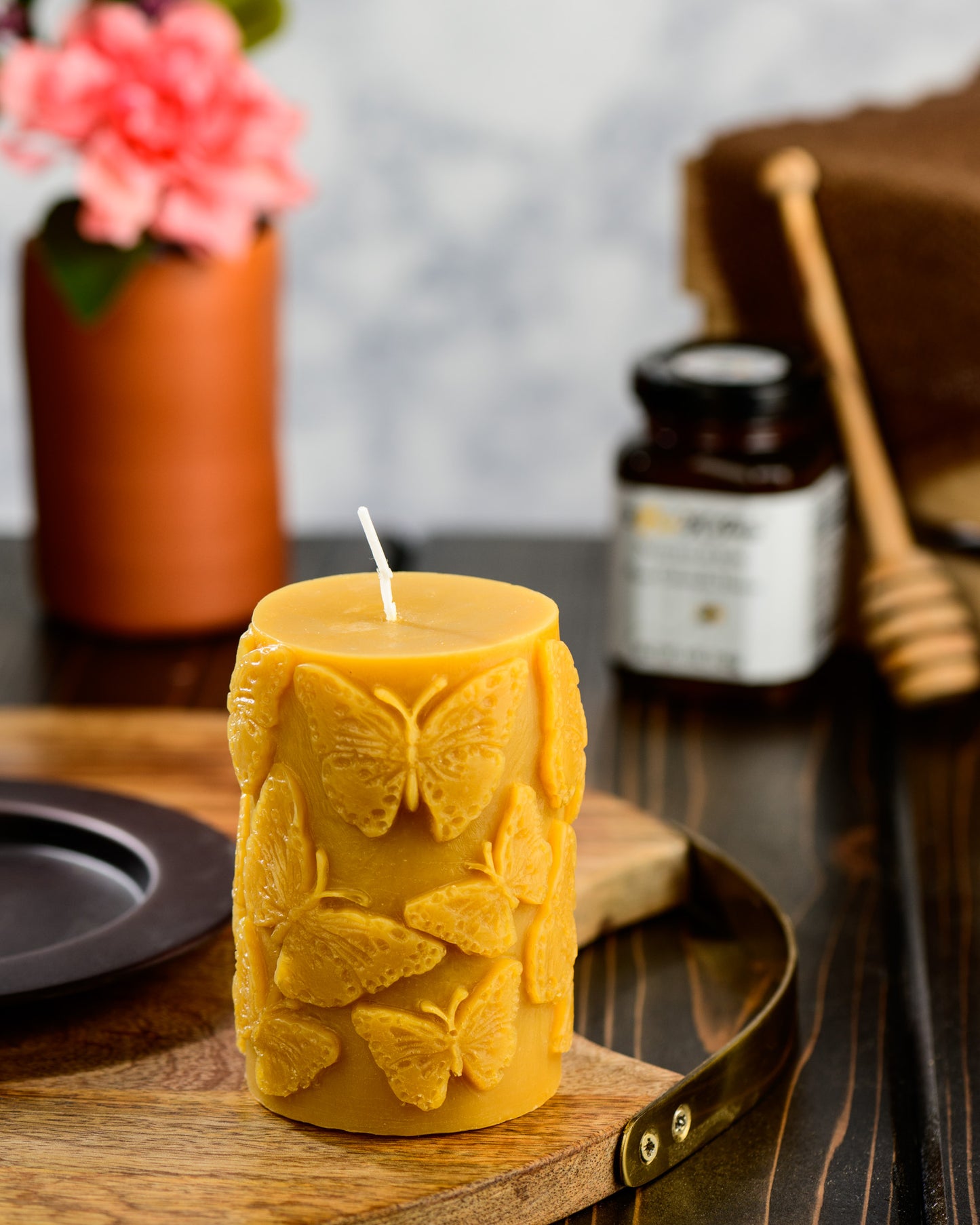 Butterfly Pillar Beeswax Candle