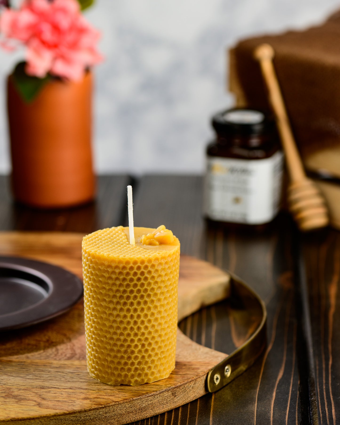 Bee Honeycomb Pillar Beeswax Candle