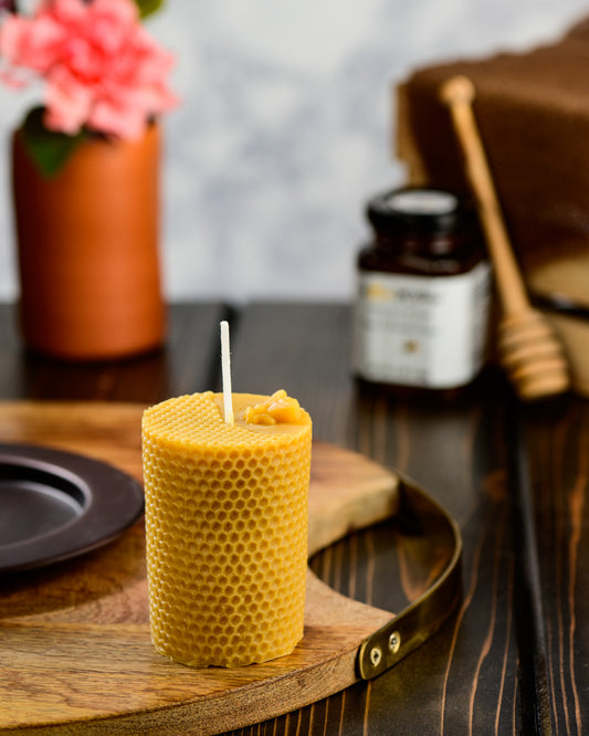 Bee Honeycomb Pillar Beeswax Candle