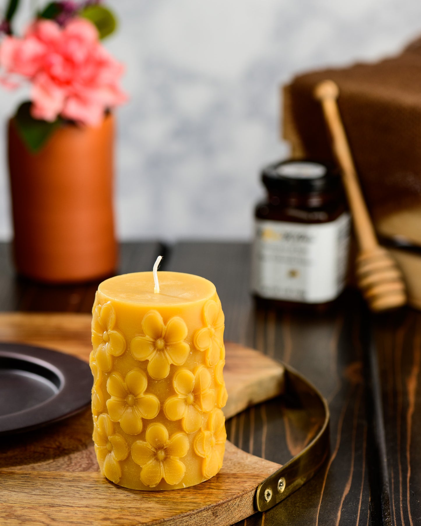 Flower Pillar Beeswax Candle