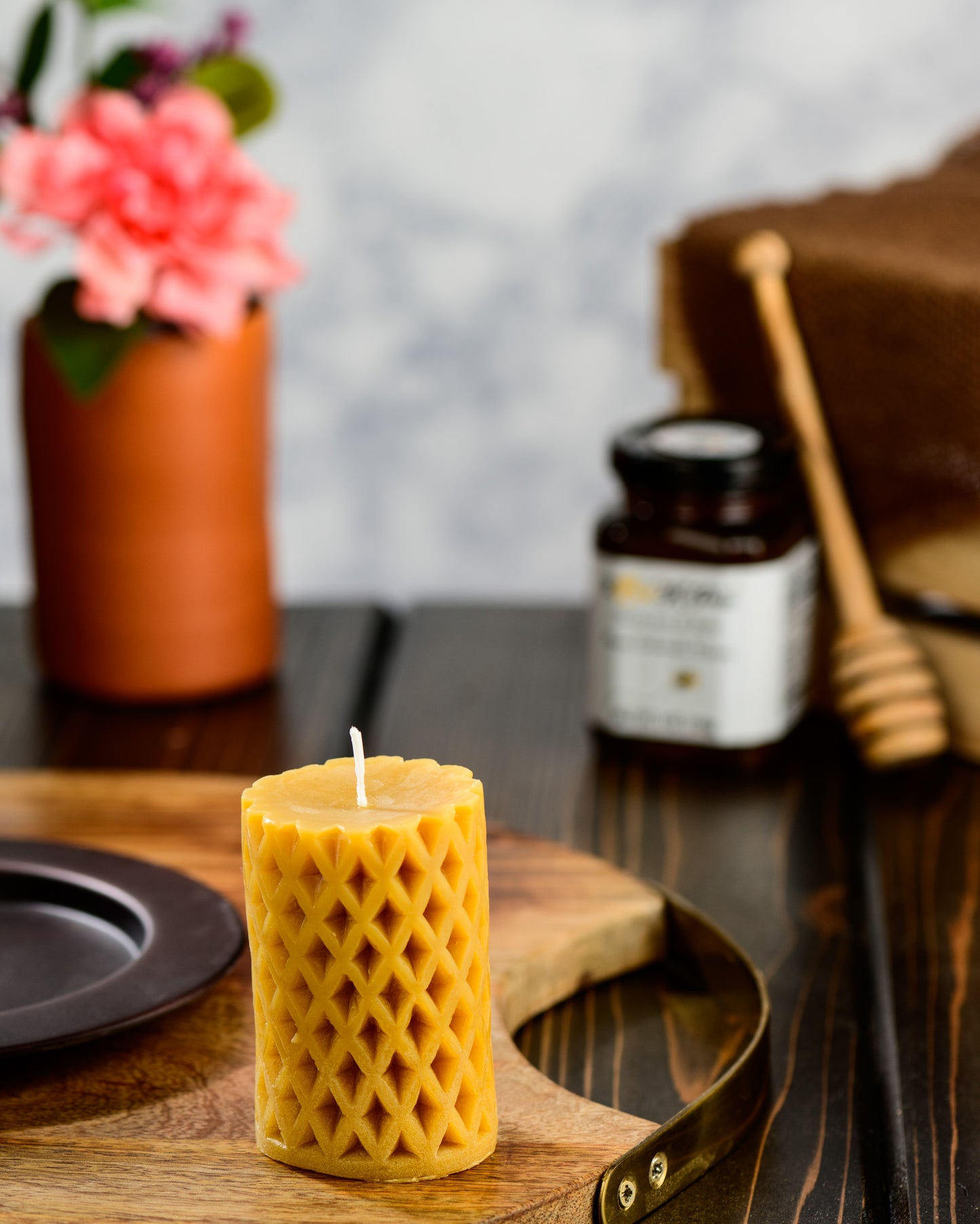 Diamond Lattice Pillar Beeswax Candle