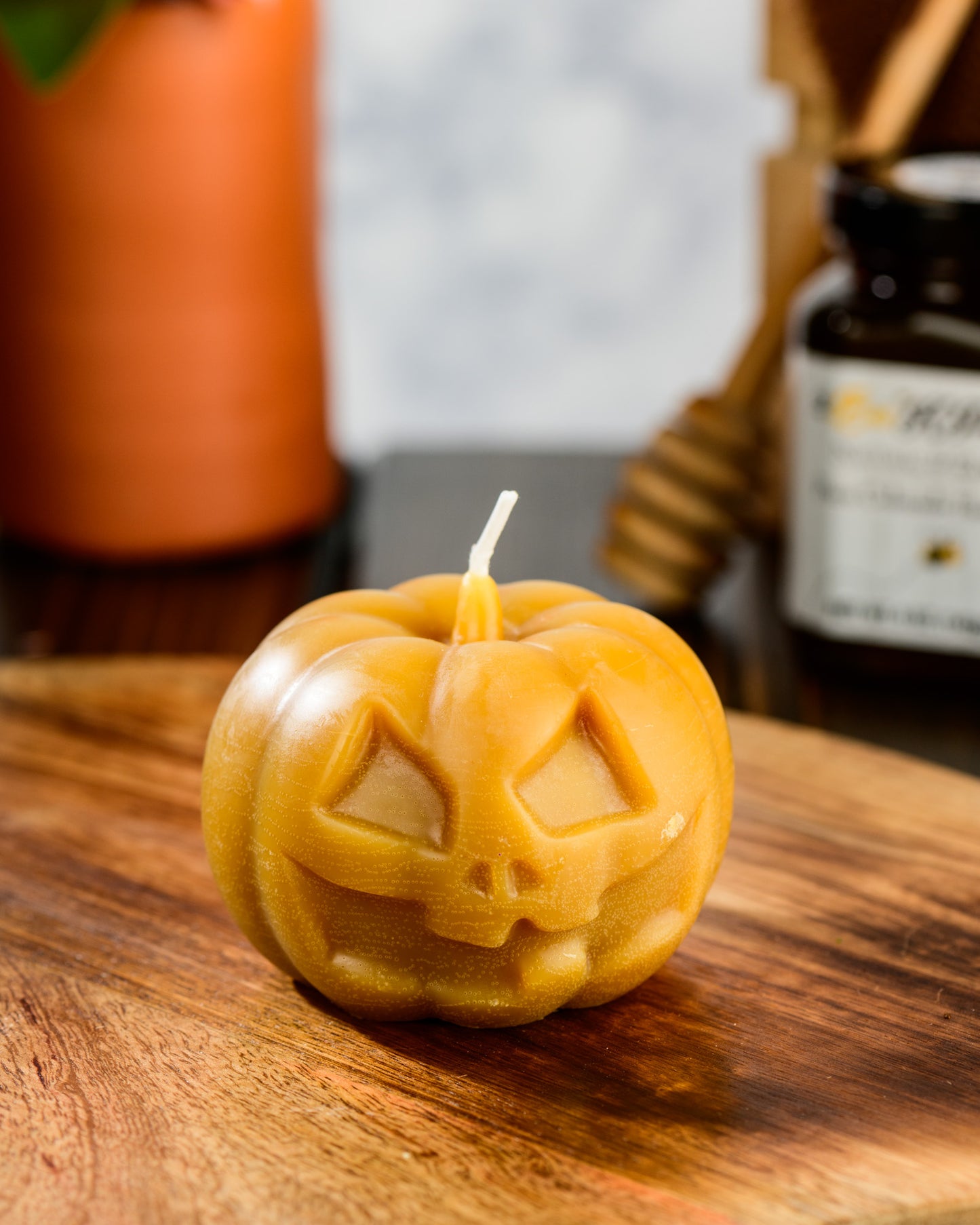 Jack-o'-Lantern Beeswax Candle