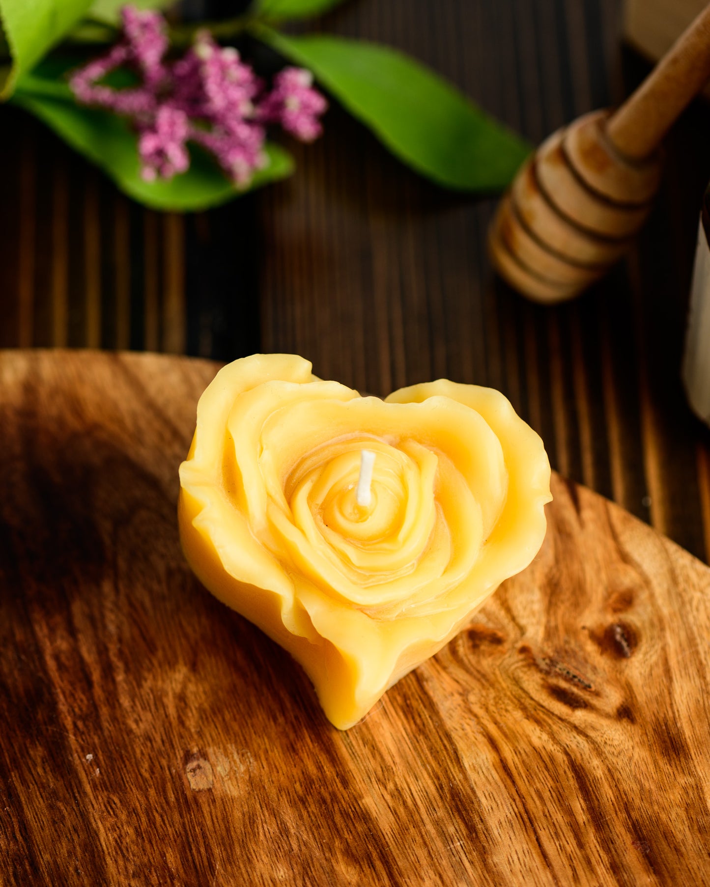 Flower Petal Heart Beeswax Candle