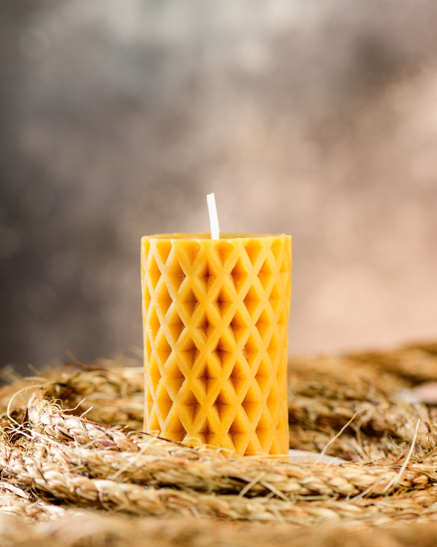 Diamond Lattice Pillar Beeswax Candle