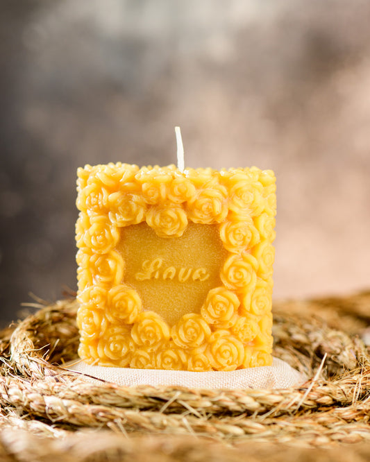 Love Rose Elliptical Pillar Beeswax Candle