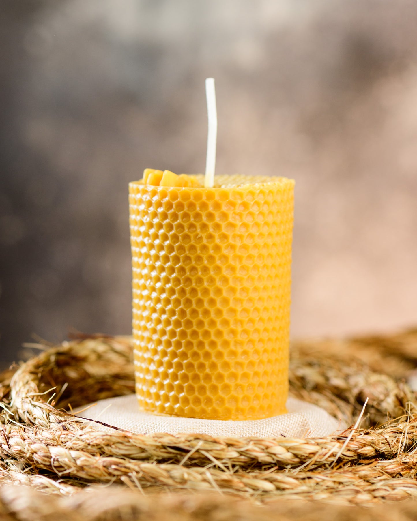 Bee Honeycomb Pillar Beeswax Candle