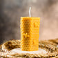 Hexagon Honeycomb with Bees Pillar Beeswax Candle