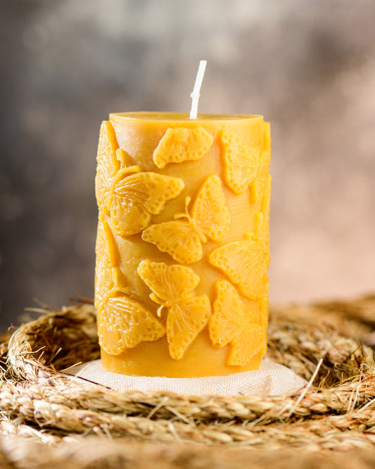 Butterfly Pillar Beeswax Candle