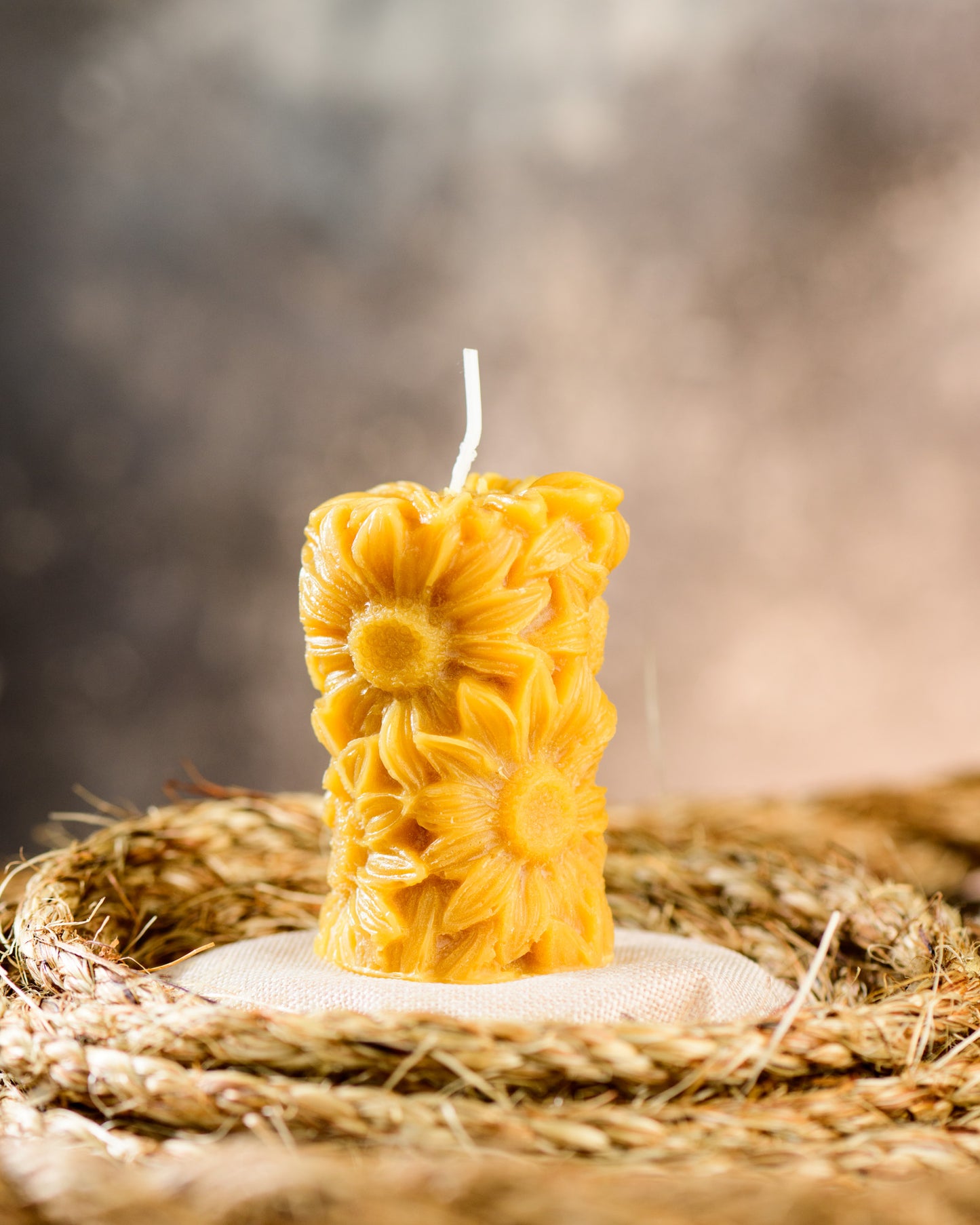 Sunflower Pillar Beeswax Candle